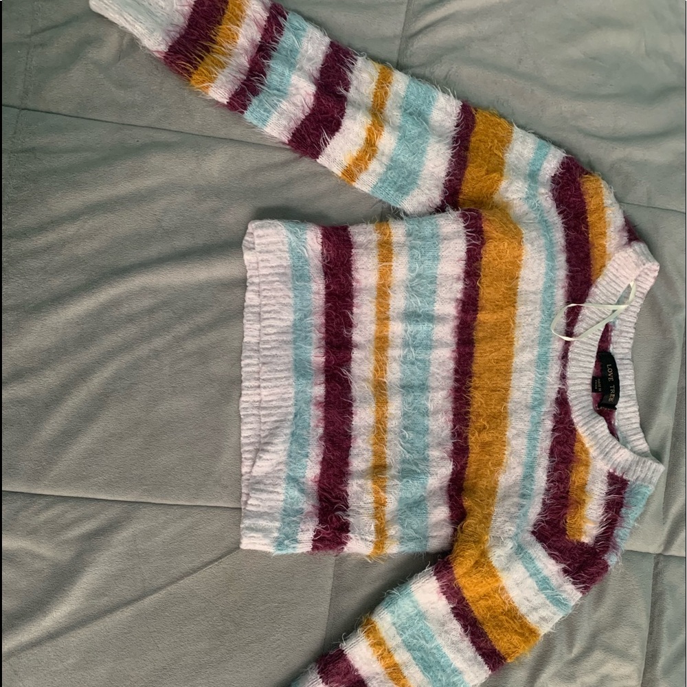 Long Sleeve Cropped Multicolored Striped Sweater